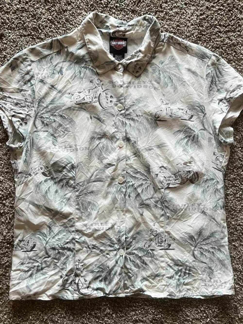 Harley Davidson Tropical Print Silk Button UP
